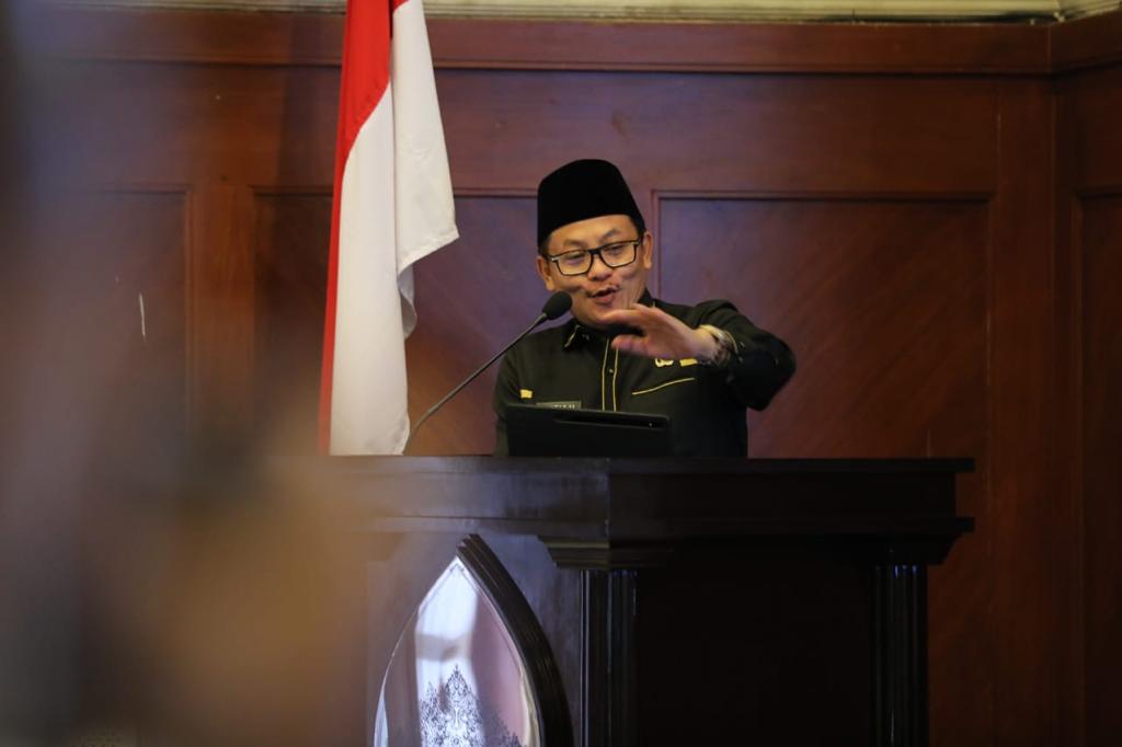 Wali Kota Malang, Drs H. Sutiaji memberikan sambutan saat menerima kunjungan rombongan dari Pemerintah Kabupaten Lebak pagi tadi, Rabu (19/10/2022) 