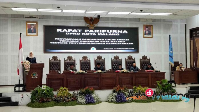 Fraksi DPRD Kota Malang menyampaikan Pandangan Umum terkait ranperda Penyelenggaraan Perpustakaan