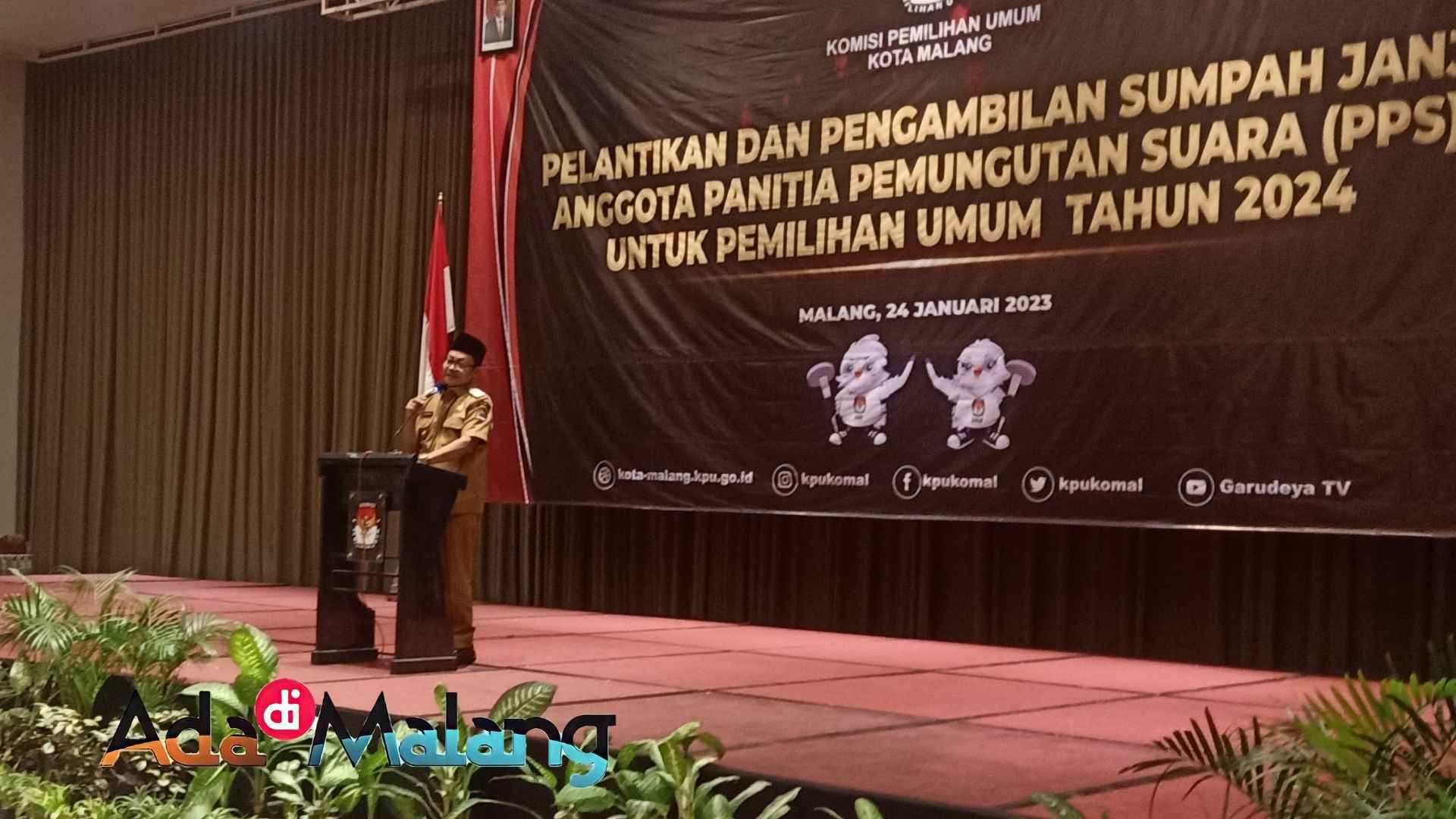Wali Kota Malang, Drs H. Sutiaji saat memberikan sambutan dalam acara pelantikn PPS Kota Malang pagi tadi (Foto : AdaDiMalang.com / Agus Yuwono)
