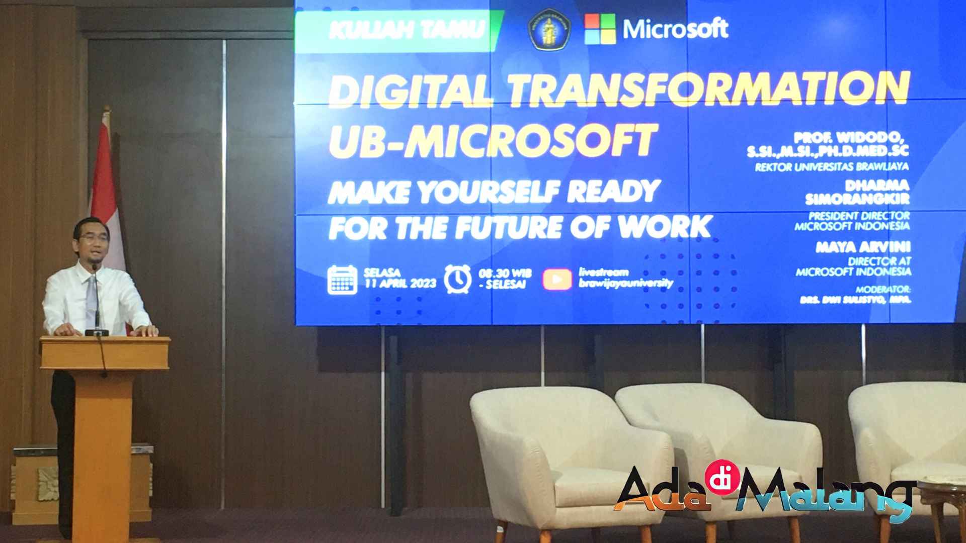 Rektor Universitas Brawijaya, Prof. Widodo, S.Si., M.Si., Ph.D. Med.Sc., saat memberikan sambutan sebelum penandatanganan kerjasama dengan Microsoft Indonesia (Foto : Agus Yuwono / AdaDiMalang.com)