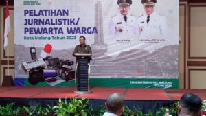 Wakil Wali Kota Malang, Ir. H. Sofyan Edi Jarwoko saat memberi sambutan dalam kegiatan Pelatihan Jurnalistik Pewarta Warga yang digelar Diskominfo Kota Malang