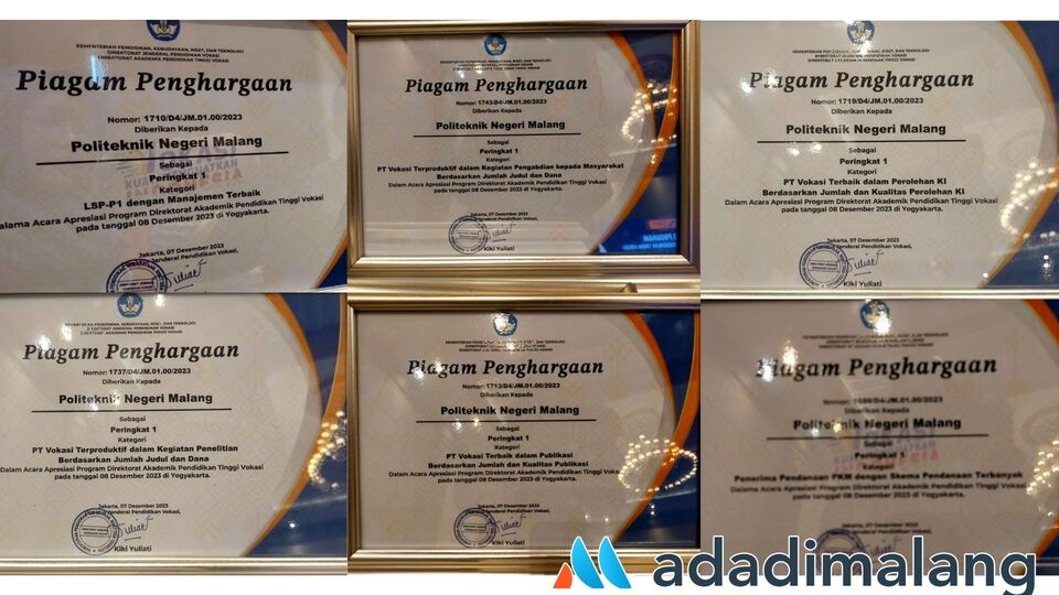 Enam penghargaan yang diterima bersamaan oleh Kampus Polinema