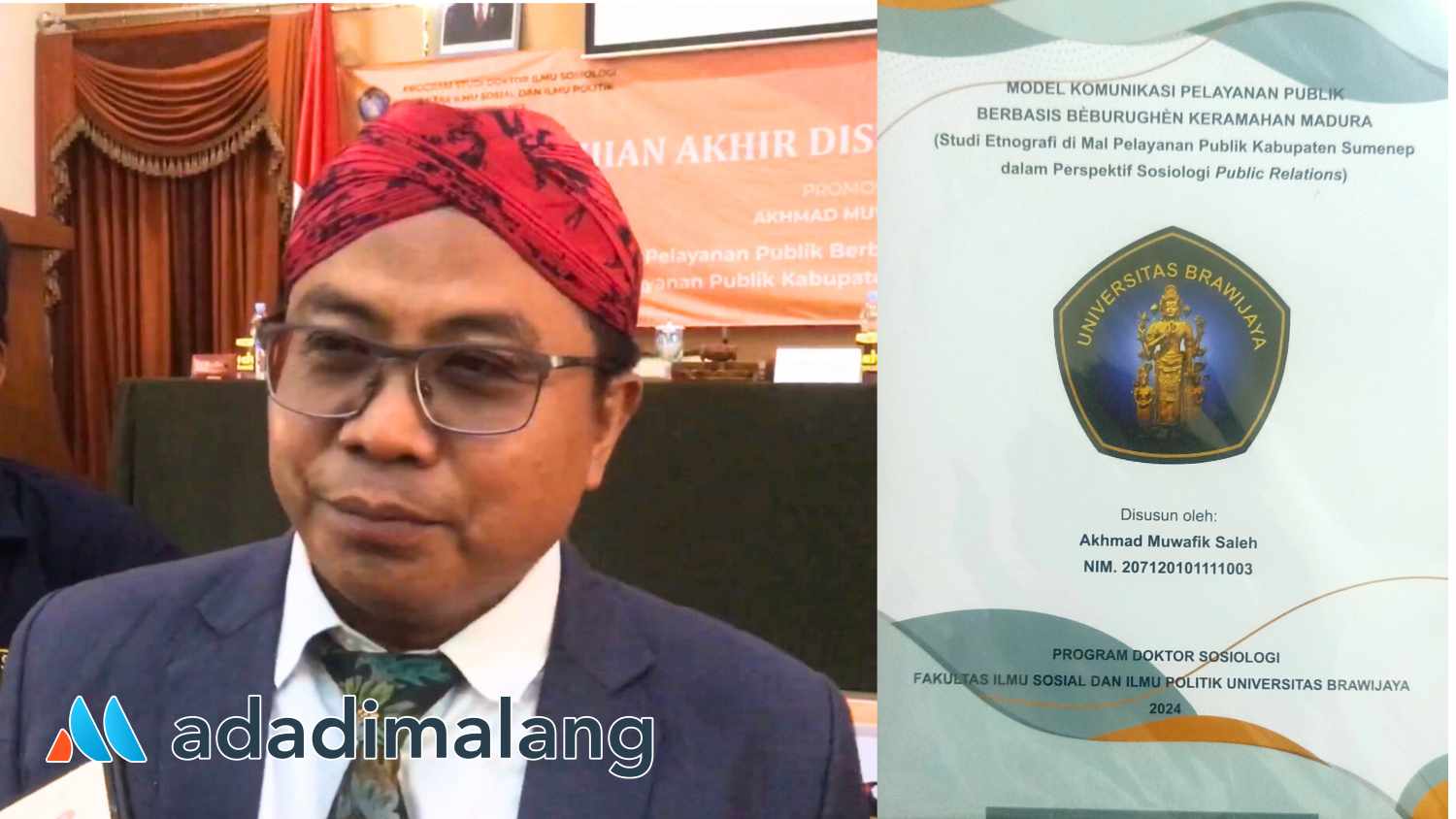 Akhmad Muwafik Saleh, S.Sos., M.Si., memberikan keterangan kepada wartawan usai mengikuti ujian terbuka doktoralnya (Foto : Agus Yuwono)