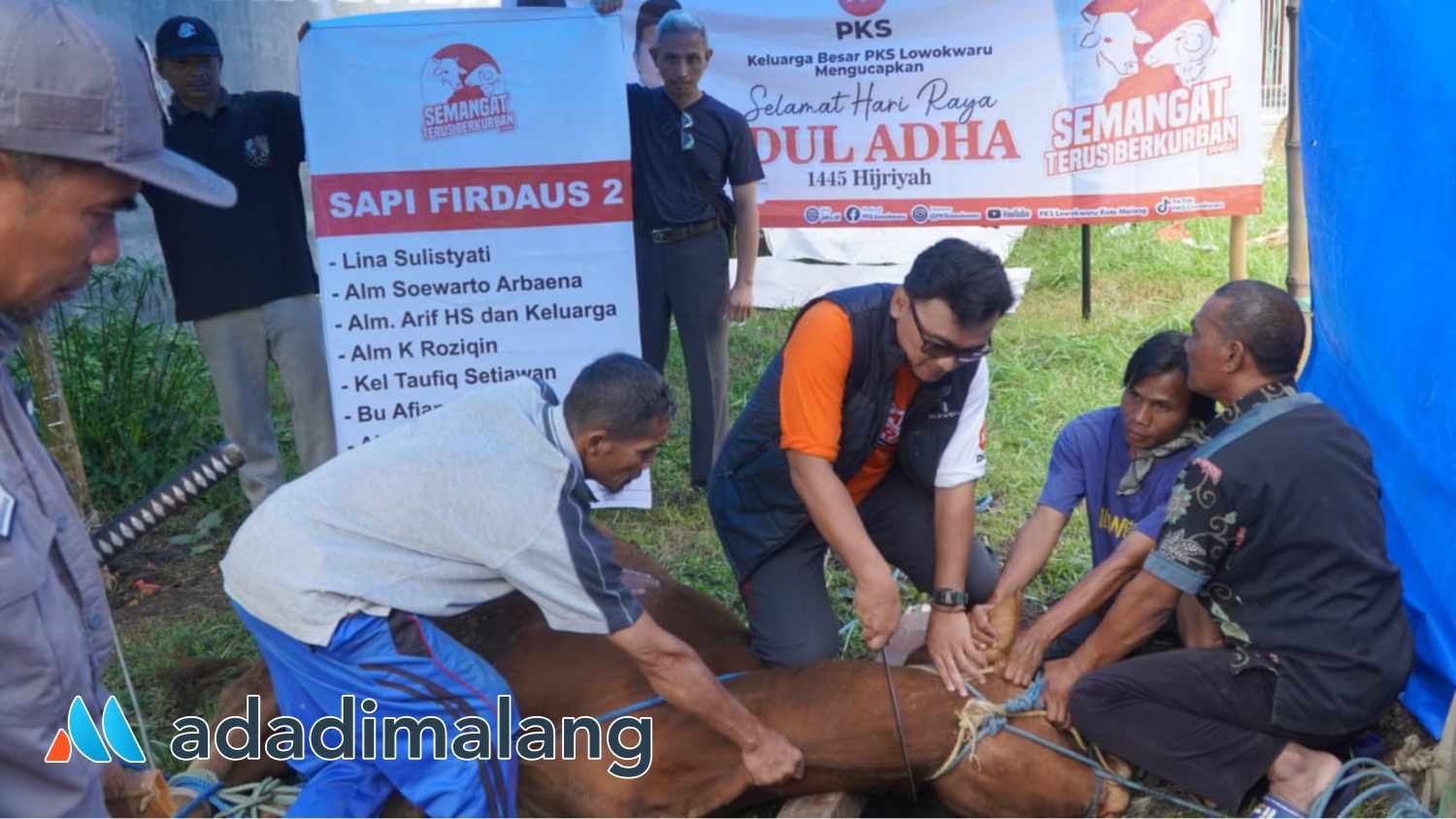 Suasana penyembelihan hewan qurban di kantor DPC Partai KeadilanSejahtera (PKS) Lowokwaru Kota Malang pagi hari tadi (Foto : Istimewa)