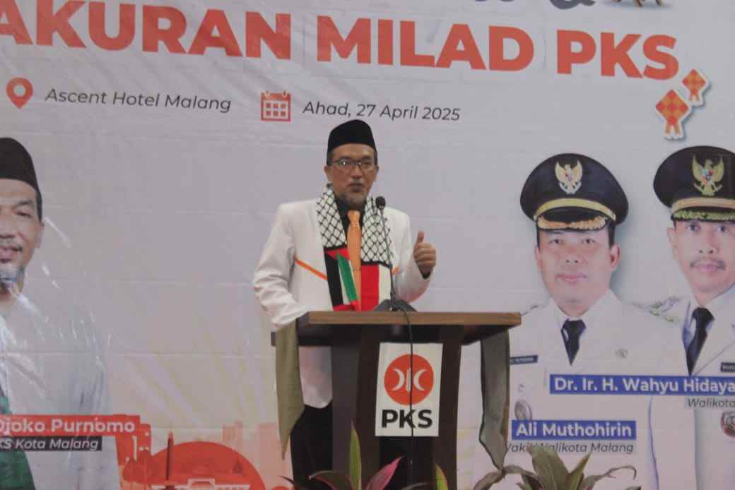 Ketua DPD PKS Kota Malang, Ernanto Djoko Purnomo saat memberikan sambutan dalam Milad ke-23 PKS