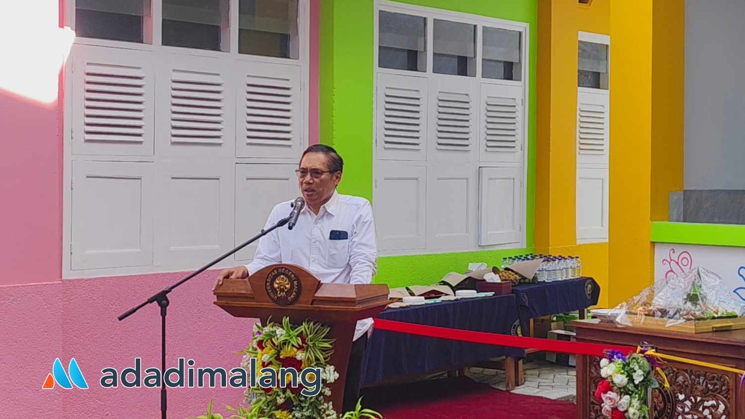 Rektor UM saat memberikan sambutan sebelum meresmikan kembali TK Lab UM Kota Malang dan Kota Blitar hari ini (Foto : Agus Y)