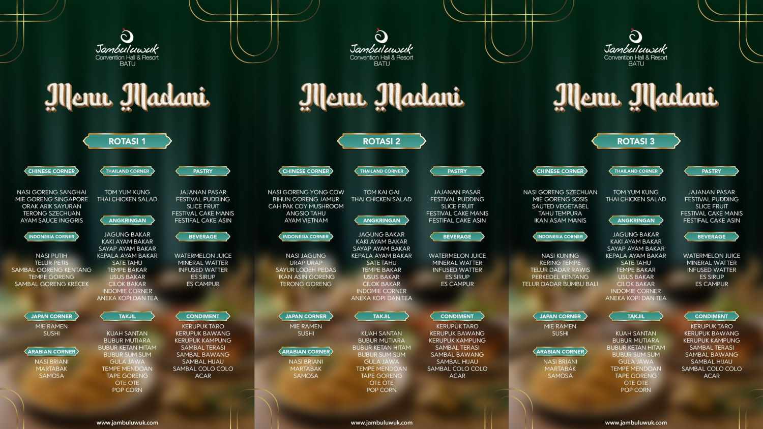 Ada tiga rotasi menu yang akan berganti setiap hari dengan jumlah varian makanan lebih dari 50 makanan