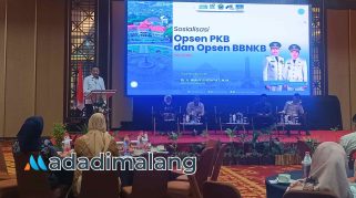Wali Kota Malang Dr. Ir. Wahyu Hidayat, MM., saat memberikan sambutan dalam kegiatan sosialisasi Opsen PKB dan Opsen BBNKB (Foto : Fatma AdaDiMalang)