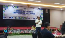 Rektor Universitas Ma Chung, Prof. Dr. Ir. Stefanus Yufra Menahen Taneo, M.S., M.Sc., saat memberikan sambutan dalam acara media gathering (Foto : Fatma AdaDiMalang)