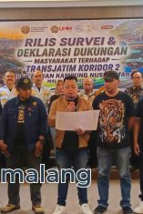 Dewan Kampung Nuswantara (DKN) bersama perwakilan 10 ormas Malang Raya melakukan deklarasi dukungan Trans Jatim Koridor 2 hari ini (Foto : Fatma AdaDiMalang)